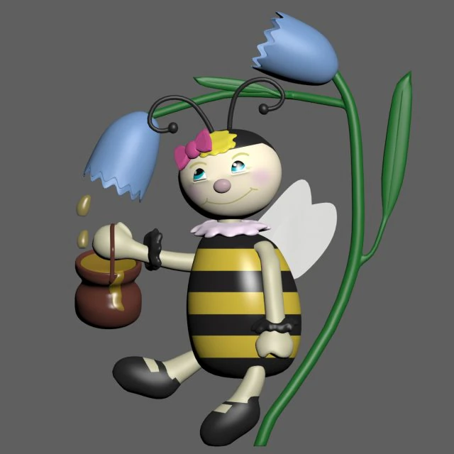 cartoon honeybee and tulip 3D Model .c4d .max .obj .3ds .fbx .stl .blend 