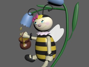 cartoon honeybee and tulip Modelo 3D