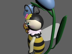 cartoon honeybee and tulip Modelo 3D
