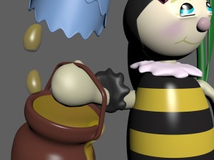 cartoon honeybee and tulip Modelo 3D