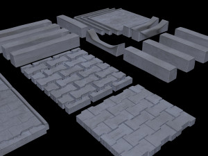 set of pavement modular sett 3D मॉडल