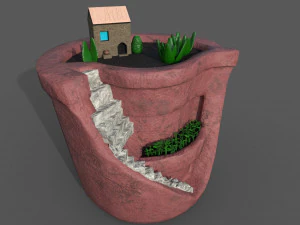 sculpted pot with plants 3D Model