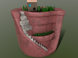 sculpted pot with plants Model 3D