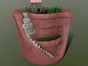 sculpted pot with plants 3D Model