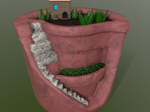 sculpted pot with plants Model 3D