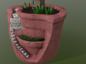 sculpted pot with plants Model 3D