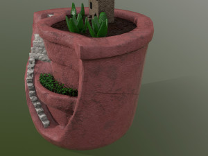 sculpted pot with plants Model 3D