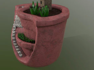 sculpted pot with plants 3D Model