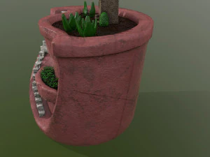 sculpted pot with plants 3D Model