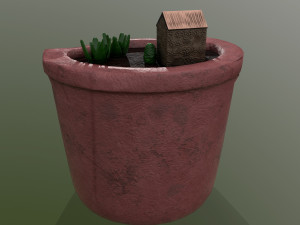 sculpted pot with plants Model 3D