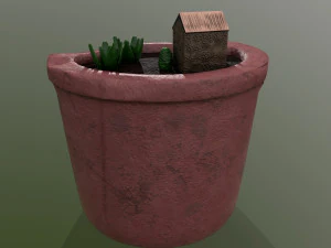 sculpted pot with plants 3D Model