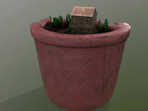sculpted pot with plants 3D Model