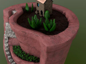 sculpted pot with plants 3D Model