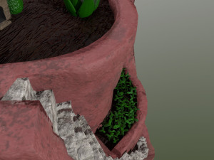 sculpted pot with plants Model 3D
