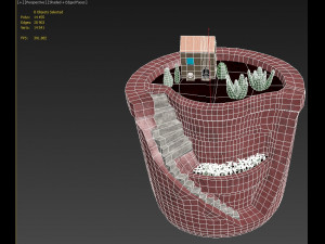 sculpted pot with plants Model 3D