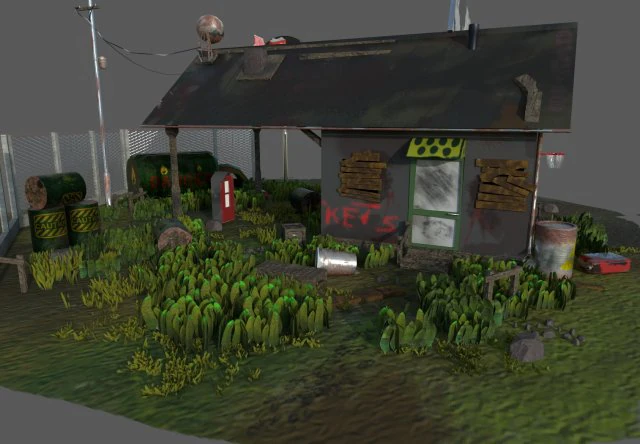 abandoned petrol station 3D Model .c4d .max .obj .3ds .fbx .stl .blend