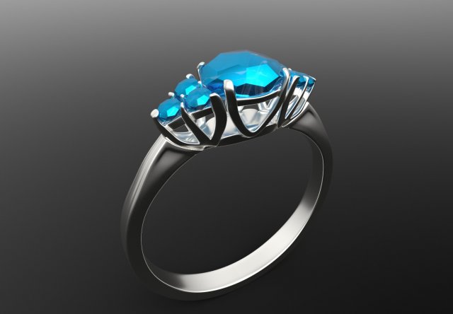 silver ring with aquamarine 3D 模型 .c4d .max .obj .3ds .fbx .stl .blend 