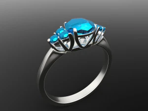 срібний перстень з аквамарином 3D Модель