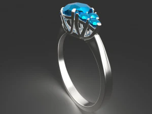 silver ring with aquamarine 3D Model