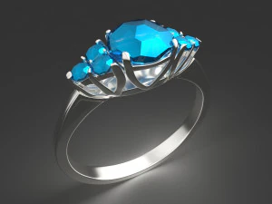 silver ring with aquamarine 3D Model
