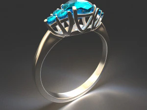 silver ring with aquamarine 3D Model