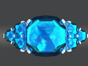 silver ring with aquamarine 3D Model