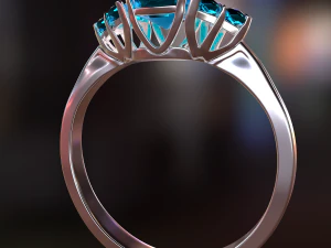 silver ring with aquamarine 3D Model