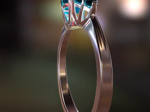 silver ring with aquamarine 3D Model