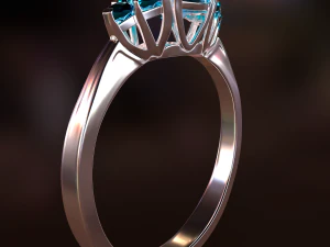 silver ring with aquamarine 3D Model