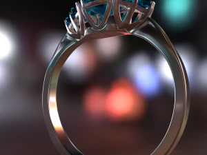 silver ring with aquamarine 3D Model