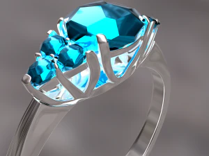 silver ring with aquamarine 3D Model