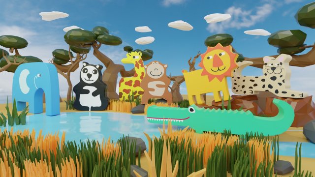 wooden animals savannah 3D Model .c4d .max .obj .3ds .fbx .stl .blend 