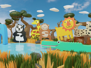 wooden animals savannah 3D Model