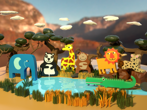 wooden animals savannah 3D Model