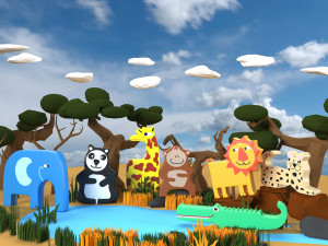 wooden animals savannah 3D Model