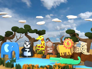 wooden animals savannah 3D Model