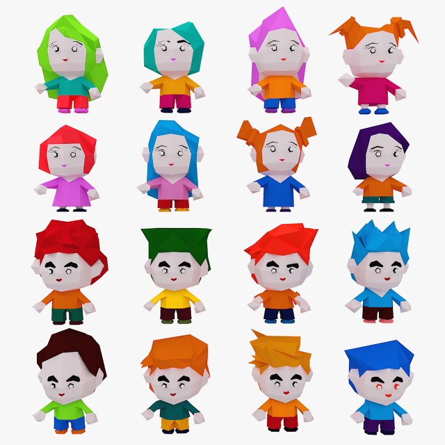 16 character low poly 3d 3D Модель .c4d .max .obj .3ds .fbx .stl .blend 