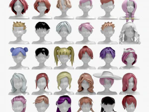 96 Hairstyles 3D Model