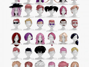 96 Hairstyles 3D Model