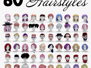 60 Hairstyles 3D Model