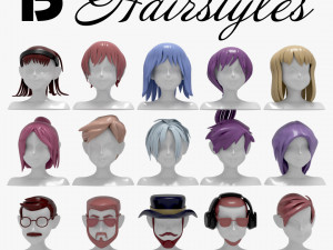 15 Hairstyles 3D Model