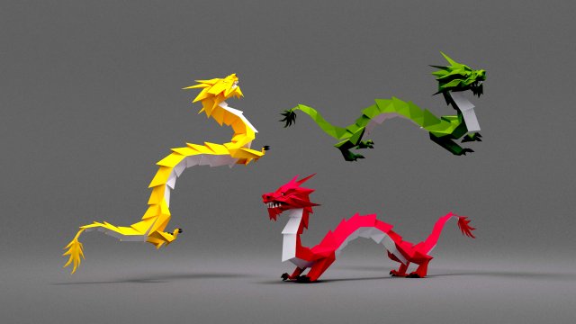 Dragon low poly 3D Model .c4d .max .obj .3ds .fbx .stl .blend 