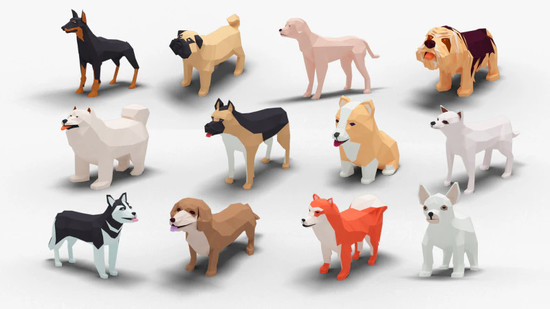 12 собак lowpoly 3D Модель .c4d .max .obj .3ds .fbx .stl .blend