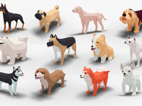 12 dog lowpoly 3D 模型