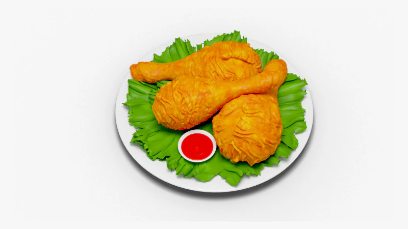 Fried chicken 3D Model .c4d .max .obj .3ds .fbx .stl .blend