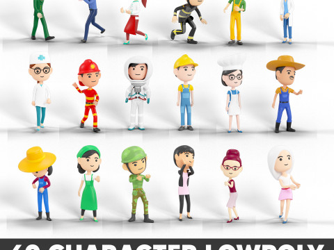 60 personaggi lowpoly Modello 3D