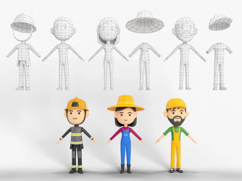 60 personaggi lowpoly Modello 3D