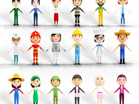 60 personaggi lowpoly Modello 3D
