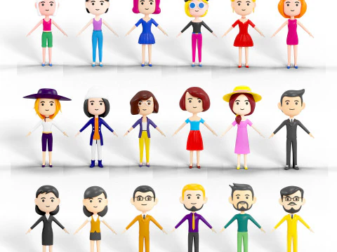 60 personaggi lowpoly Modello 3D
