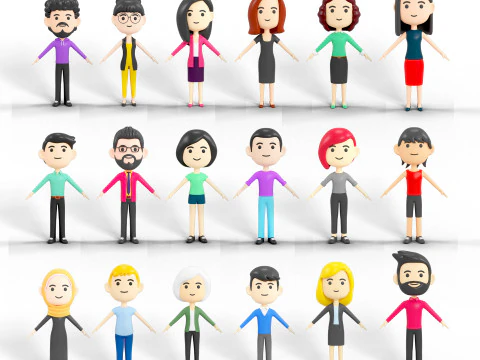 60 personaggi lowpoly Modello 3D